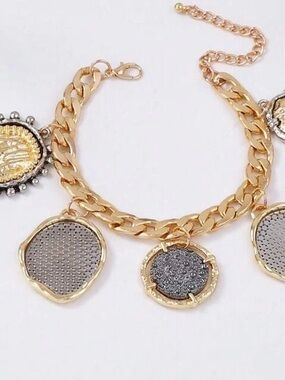 Multi-Pendant Chain Bracelet in Gold & Silver